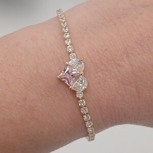 New In Box 18k Yellow Gold Filled Bracelet 7" White Pink AAA CZs By Goldoro